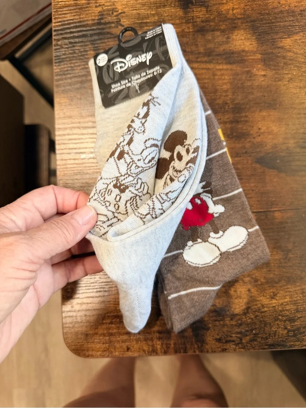 Disney Men's Mickey Mouse Crew Socks - Light Gray & Brown Accent
